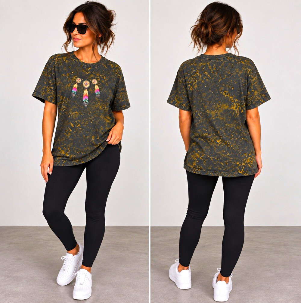 Vtg Buffalo T Shirt XL USA Made Dreamcatcher Feather Gold AOP 90s Western Native